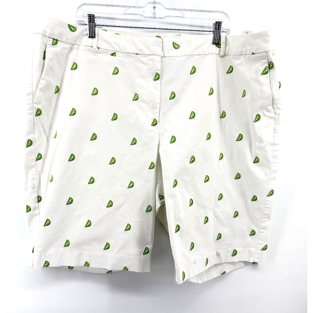 Talbots Shorts White Green Lime Slice Embroidered Cotton Blend Stretch Women 22W